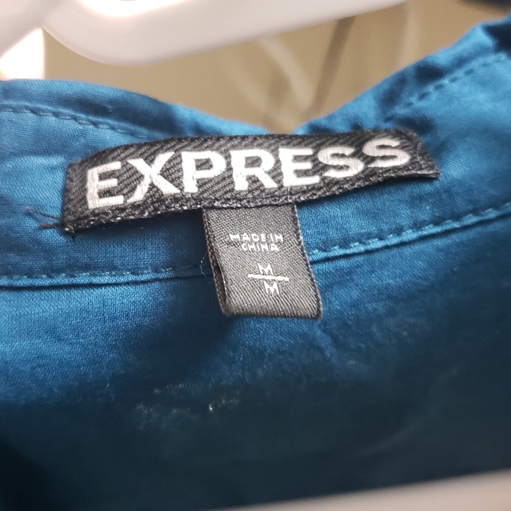 3/$15 Express Blue Ruffled Neck Long Sleeve - Picture 2 of 2